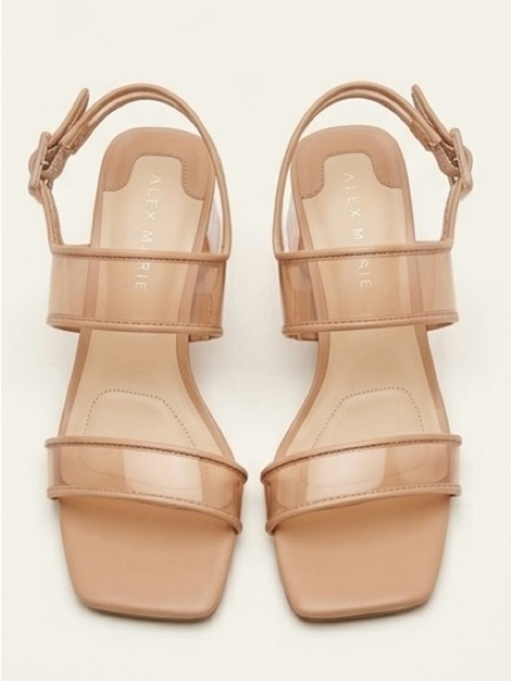 Alex Marie Nude Patent Strappy Block Heel Sandals